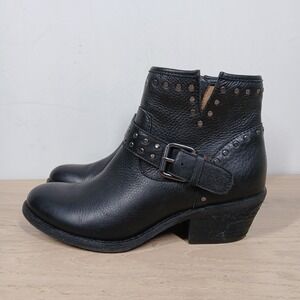 Sofft Ankle Boots Womens 7 Black Leather Studded Buckle Block Heel Booties